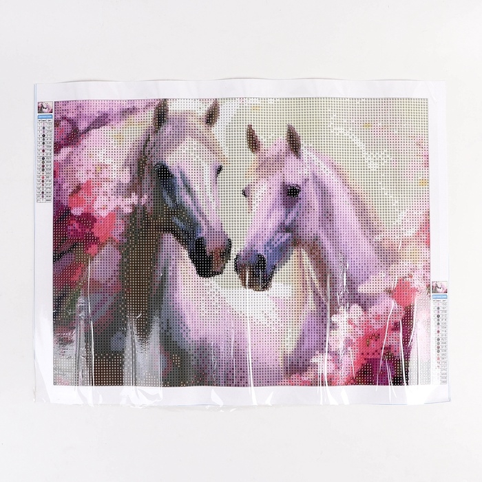 Алмазная мозаика с полным заполнением на холсте «Белые лошади», 30 х 40 см