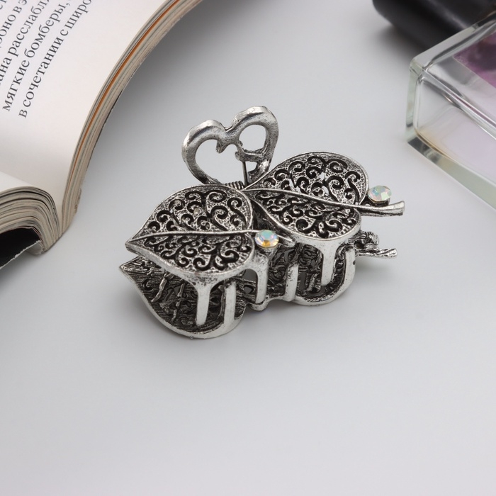 Краб для волос Краб для волос "Лаура" листочки, 5,5 см, серебро