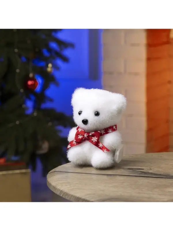 Светодиодная фигура &laquo;Медвежонок в бабочке&raquo; 9&times;12&times;8 см, флок, от батареек CR2032&times;2, свечение тёплое белое