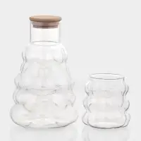 Графин &laquo;Рельеф&raquo;, 1 л, 13&times;24 см, со стаканом 350 мл, с бамбуковой крышкой, стекло, прозрачный