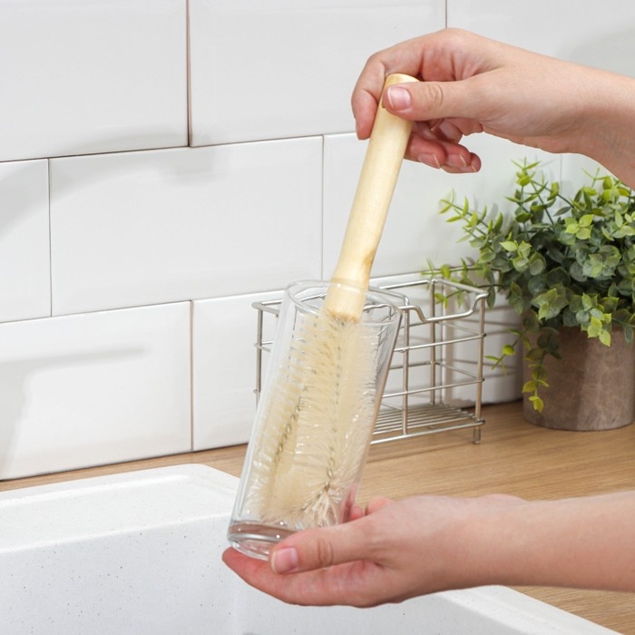 Ёршик для посуды Доляна, 25,5×7×3,5 см, овал, деревянная ручка Ёршик для посуды Доляна, 25,5×7×3,5 см, овал, деревянная ручка