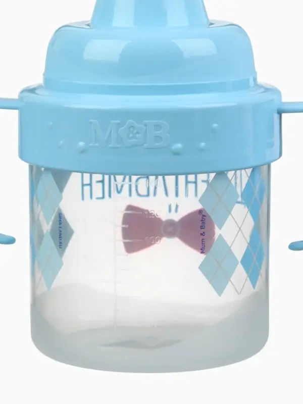 Поильник детский M&B &laquo;Джентльмен&raquo; с твёрдым носиком, от 9 мес., 140 мл., с ручками, голубой