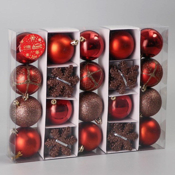 Набор украшений пластик 40 шт Набор украшений пластик 40 шт "Снежная феерия" грация, d-6 см, снежинка 6 см, коричневый