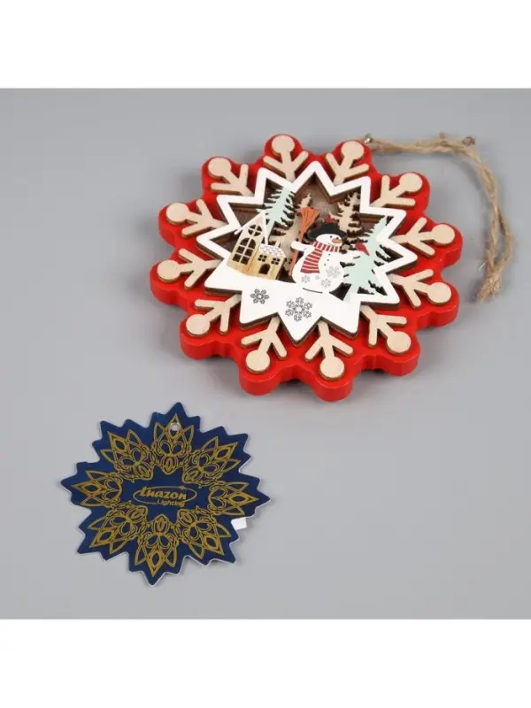 Ёлочная игрушка &laquo;Снежинка со снеговиком&raquo;, 10&times;10 см, 1 LED, от батареек, свечение тёплое белое