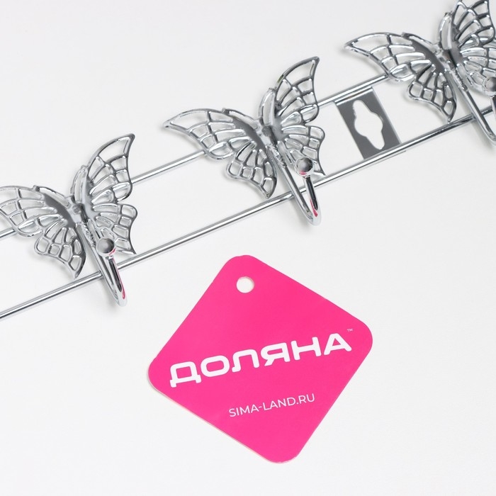 Вешалка настенная Доляна «Бабочки», 6 крючков, 34,5×3×6,5 см, цвет серебряный Вешалка настенная Доляна «Бабочки», 6 крючков, 34,5×3×6,5 см, цвет серебряный