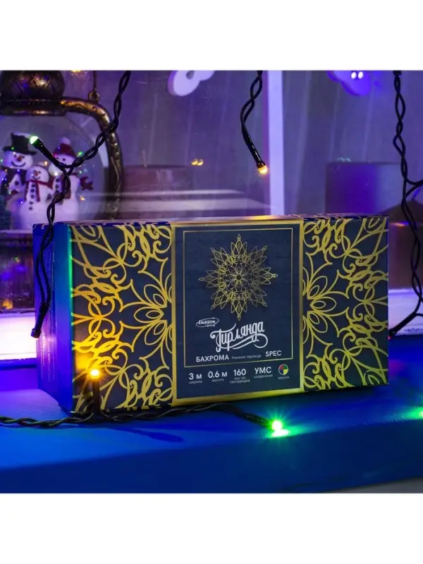Гирлянда «Бахрома» 3×0.6 м, IP44, УМС, тёмная нить, 160 SMD-LED, свечение мульти, 220 В Гирлянда «Бахрома» 3×0.6 м, IP44, УМС, тёмная нить, 160 SMD-LED, свечение мульти, 220 В