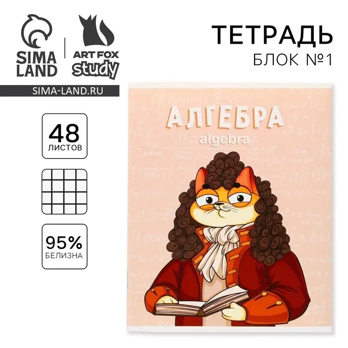 Тетрадь в клетку, предметная, 48 л.,на скрепке, А5 &laquo;КОТ. Алгебра&raquo;