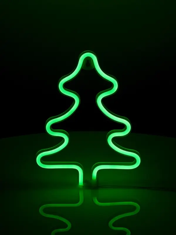 Неоновая вывеска &laquo;Ёлка&raquo; 19x25 см, от батареек ААх3, USB, свечение зелёное
