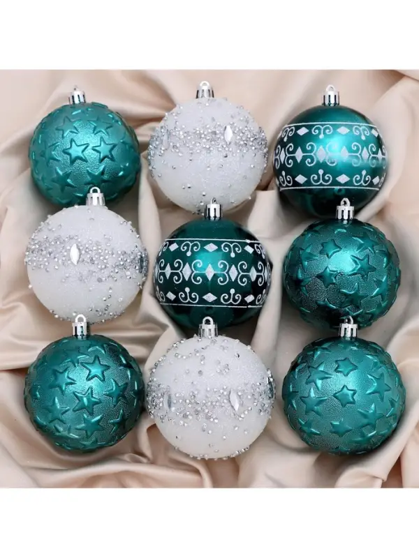 Ёлочные игрушки &laquo;Джейн - узоры звёзды&raquo;, d=8 см, набор 9 шт., зелёно-белый