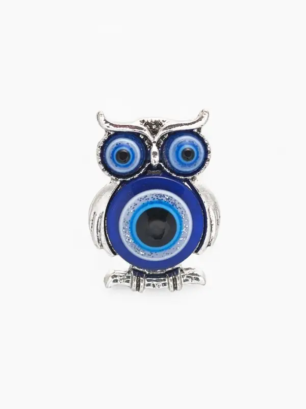 Брошь-оберег &laquo;Сова. Глаз Фатимы&raquo;, синяя в чернёном серебре