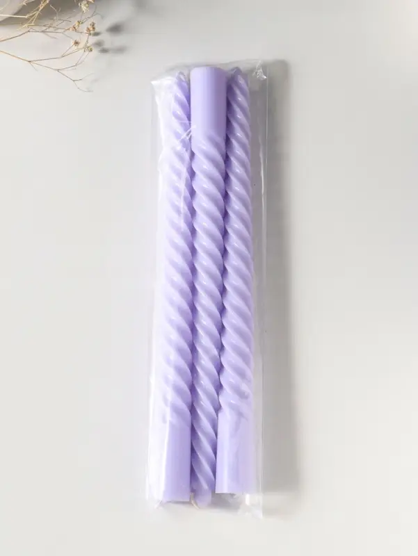 Набор свечей витых 25 см, 3 шт., 57 г, 5 ч, лаванда