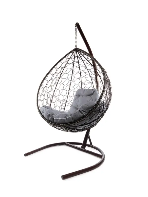 Кресло - кокон подвесное &laquo;Капля&raquo;, 72&times;98&times;186 см, с искусственным ротангом, коричневое, с серой подушкой