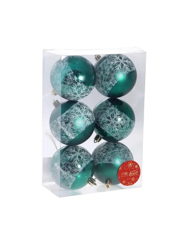 Ёлочные игрушки &laquo;Морозная снежинка&raquo;, шары новогодние, d=8 см, набор 6 шт., зелёный