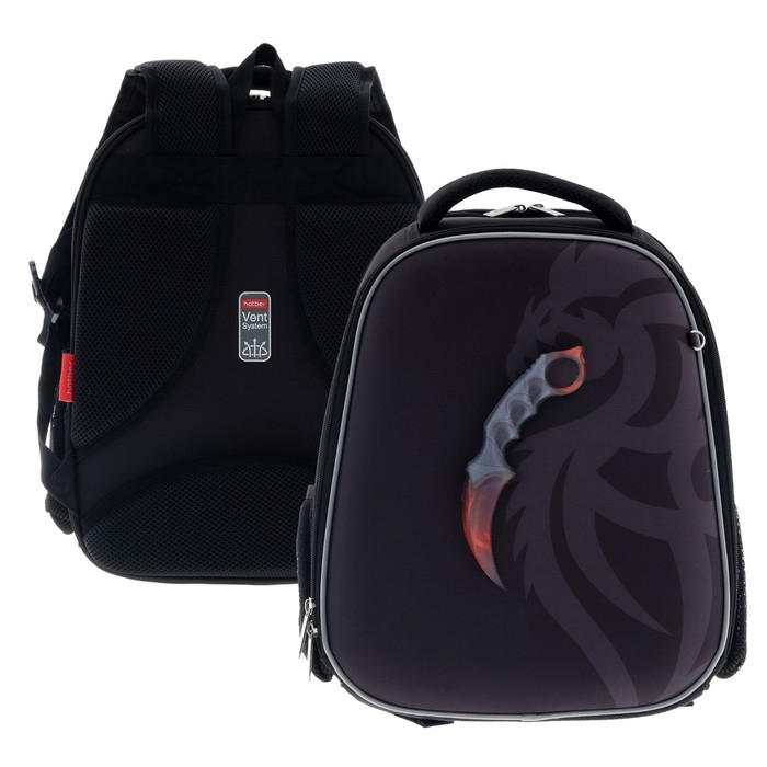 Рюкзак каркасный 38 х 29 х 16 см, 3D эффект, Hatber Ergonomic Plus, Karambit, серый/чёрный NRk_71122 Рюкзак каркасный 38 х 29 х 16 см, 3D эффект, Hatber Ergonomic Plus, Karambit, серый/чёрный NRk_71122