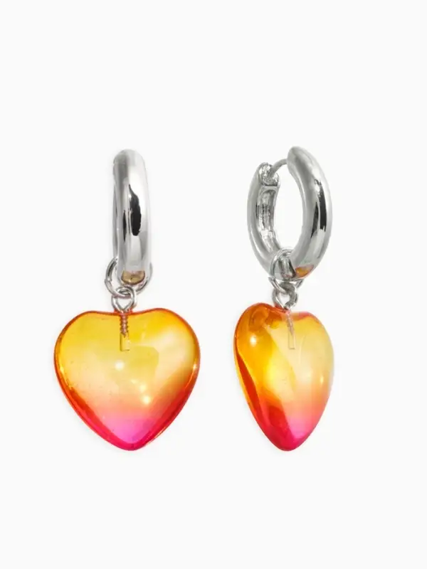 Серьги со съёмным элементом "Сердце", цвет жёлто-розовый в серебре