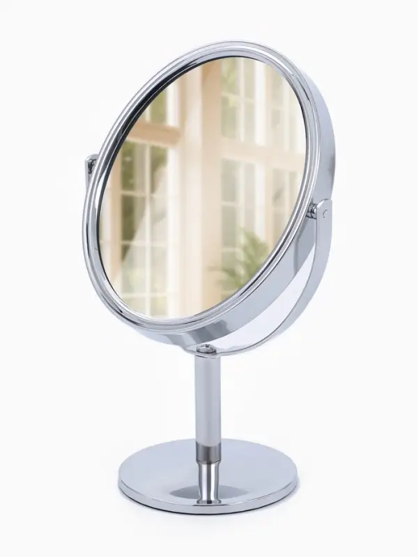 Зеркало настольное, с увеличением х2, двустороннее, 11&times;18 см, (9.4&times;11.5 см), металлическое