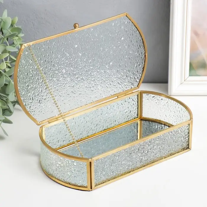 Шкатулка стекло с металлическим каркасом "Капли на окне" золото 5,5х12,5х24,5 см