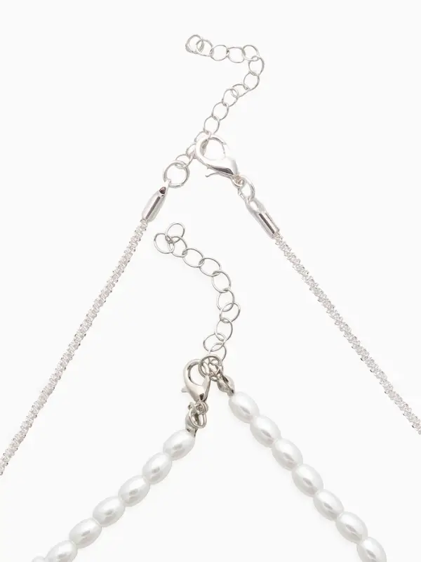 Колье жемчужное "Рис" 2 нити, 45см, цвет белый в серебре