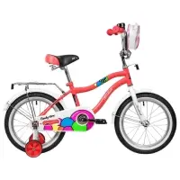 Велосипед детский Novatrack CANDY, диаметр колёс 16", со съёмными колёсами, с сумкой, коралловый