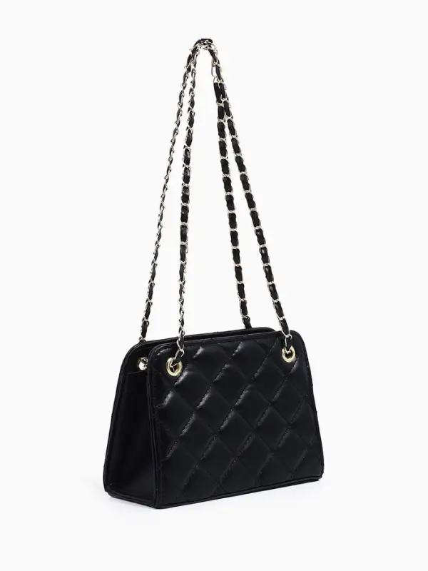 Сумка-клатч на молнии, на длинной цепочке, со стёжкой, чёрная