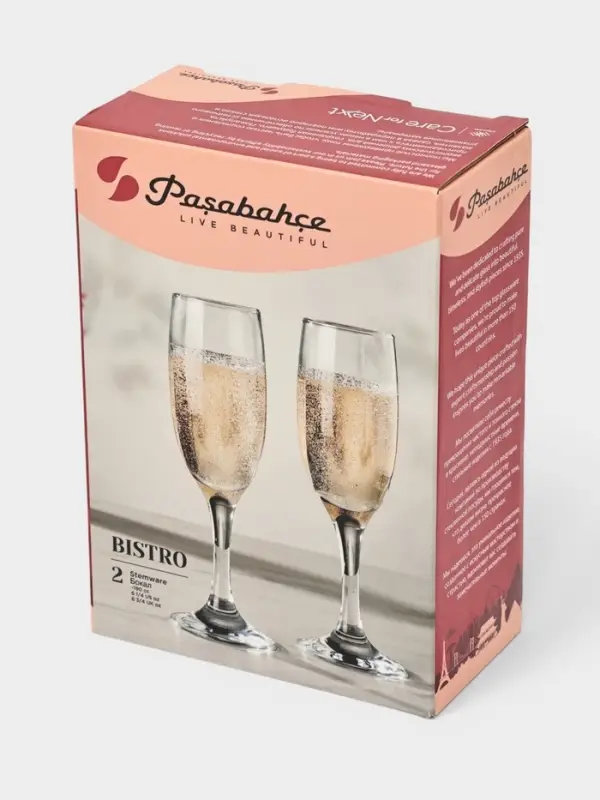 Бокалы для шампанского Paşabah&ccedil;e Bistro, 190 мл, размер одного бокала 6.5&times;19 см, 2 шт., стекло, прозрачные