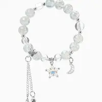 Браслет с подвесками &laquo;Сахарный. Ночное небо&raquo;, d=6 см, шар № 10/8, розовый, голубой в серебре