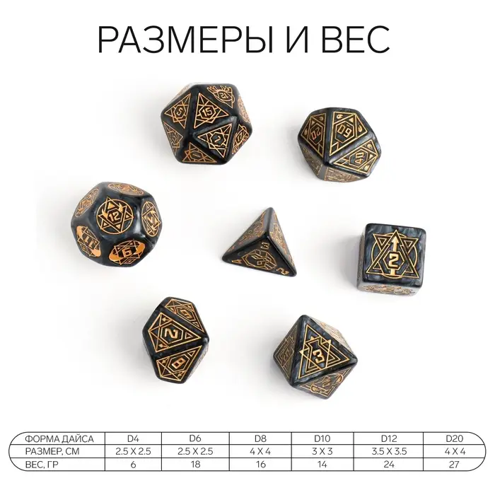 Дайсы для ДнД &laquo;Топаз&raquo;, 7 шт.