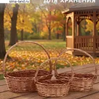 Корзина плетёная для хранения Leni, лоза, с ручкой, коричневая, набор 3 шт.
