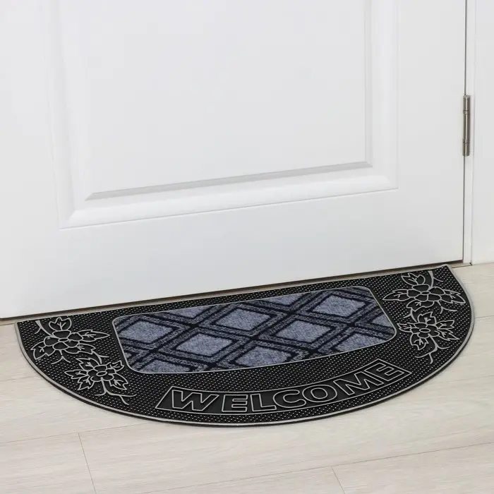 Коврик придверный Доляна &laquo;Welcome&raquo;, полукруглый, 45&times;75 см, серебряный