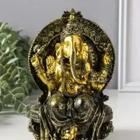 Сувенир полистоун "Ганеша в шароварах, на троне" золотая бронза 11,3х12,2х17,2 см