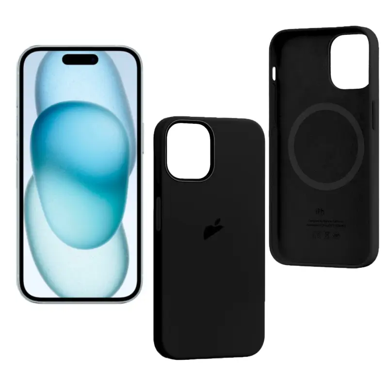 Чехол iPh 15 Plus Silicon Case 100% ORG (MagSafe + анимация NFC) c LOGO Black