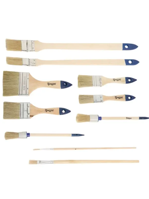 Набор кистей ТУНДРА, плоские, круглые, радиаторные, для масляной краски, 10 шт.