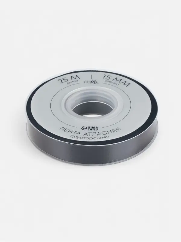 Лента атласная TEIRA, двухсторонняя, 15 мм, 25&plusmn;1 м, чёрная №0030