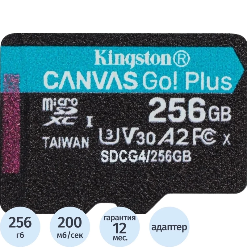Карта памяти microSDXC Kingston 256G Go Plus G4 200R V30 адапт. SDCG4/256GB