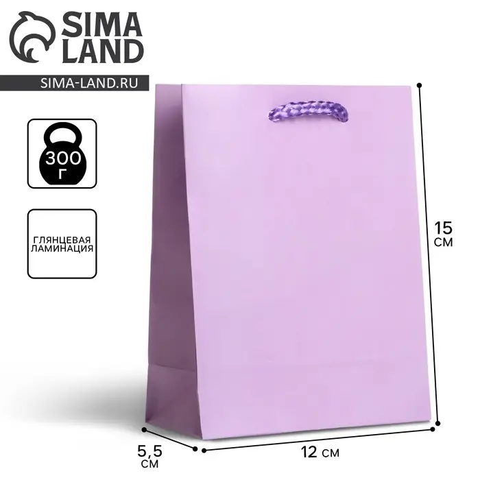 Пакет подарочный ламинированный, упаковка, «Сиреневый», S 12 х 15 х 5.5 см