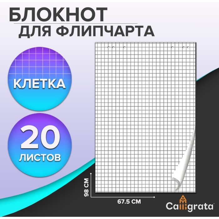 Блокнот для флипчарта в клетку Calligrata, 67.5 х 98 см, 20 листов, 80 г/м2, белизна 92% Блокнот для флипчарта в клетку Calligrata, 67.5 х 98 см, 20 листов, 80 г/м2, белизна 92%