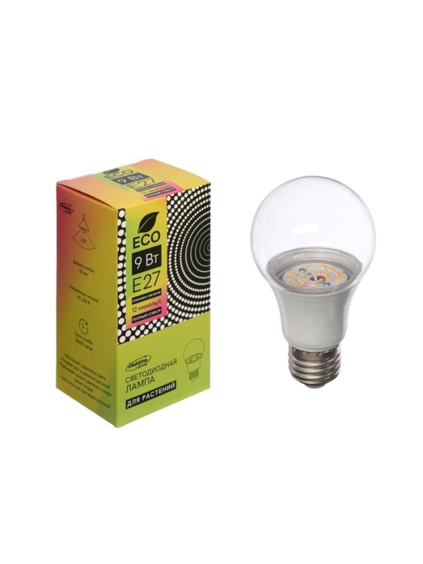 Фитолампа для растений Luazon, светодиодная, А60, E27, 9 Вт, IP44, 220 В, 270°, полноспектральная Фитолампа для растений Luazon, светодиодная, А60, E27, 9 Вт, IP44, 220 В, 270°, полноспектральная
