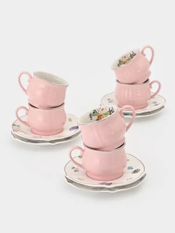 Сервиз кофейный &laquo;Сирена&raquo;, 12 предметов: 6 чашек 100 мл, 6 блюдец 12 см, керамика, розовый