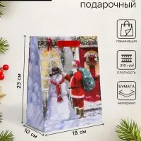 Пакет подарочный новогодний ламинированный &laquo;Снеговик с Сантой&raquo;,18&times;23&times;10 см