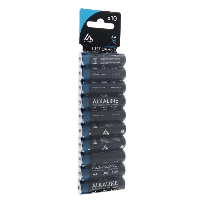 Батарейка алкалиновая (щелочная) Luazon, AA, LR6, блистер, 10 штук