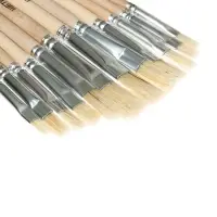Набор кистей для рисования, щетина, 12 штук: № 1, 2, 3, 4, 5, 6, 7, 8, 9, 10, 11, 12, плоские, деревянная ручка, международный размер