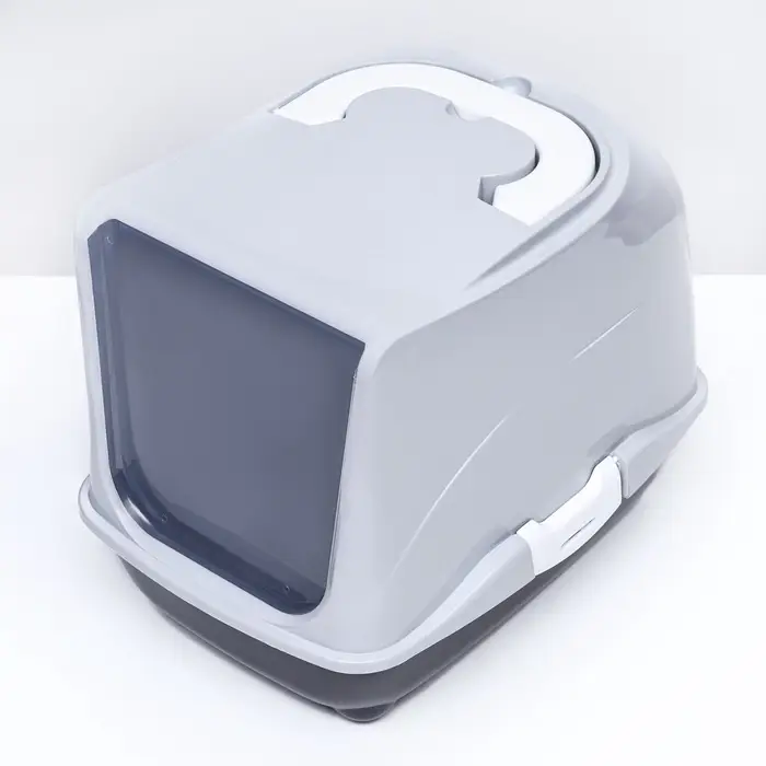 Туалет-домик для кошек закрытый с дверцей 43&times;32&times;33 см, серый