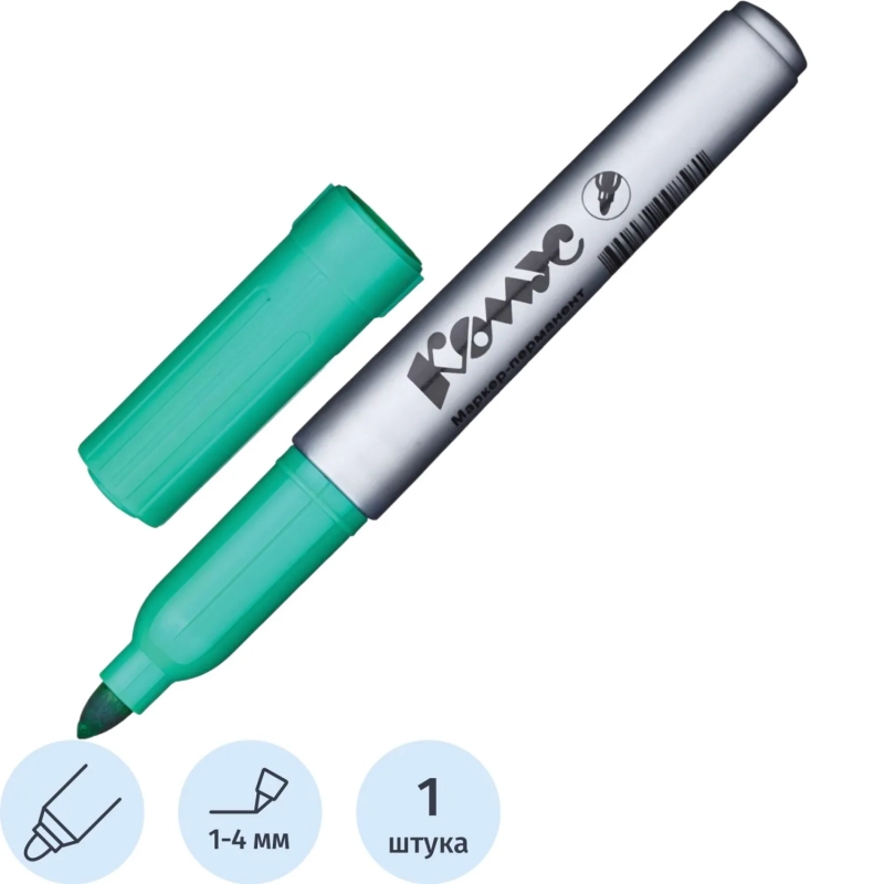 Маркер перманентный КОМУС PY2304 зеленый 1-4мм круглый наконечник