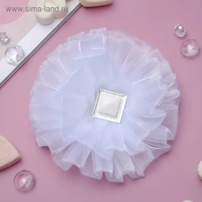 Резинка для волос бант «Школьница», волна квадрат, d=10 см, белая