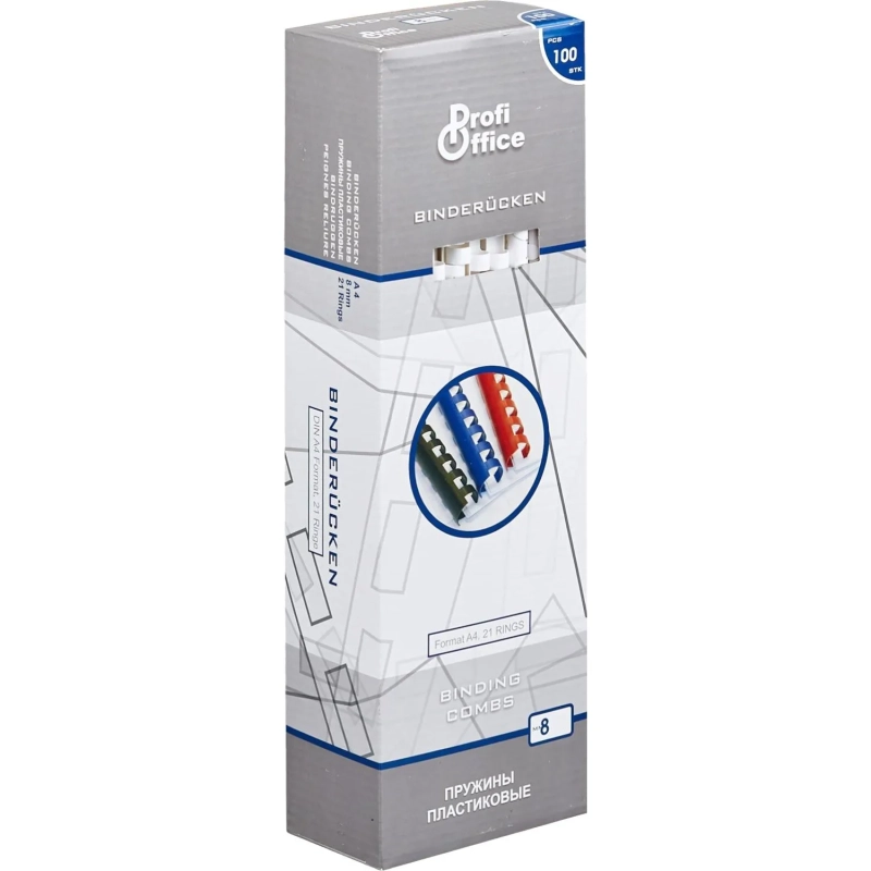 Пружины для переплета пластиковые ProfiOffice 8мм, белые 100шт/уп.