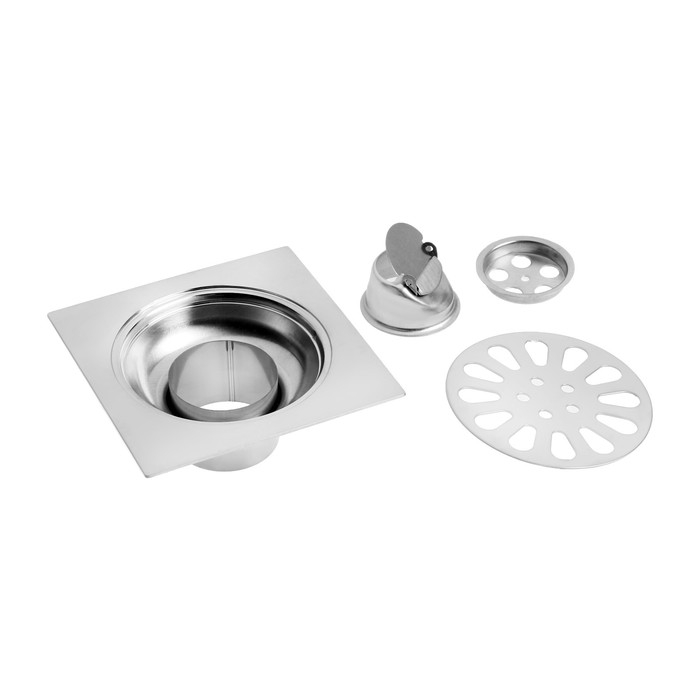 Трап ZEIN engr, 100х100 мм, вертикальный, с трубой, внеш/внутр d=40/37 мм, нержа сталь, хром Трап ZEIN engr, 100х100 мм, вертикальный, с трубой, внеш/внутр d=40/37 мм, нержа сталь, хром