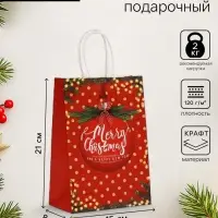 Пакет бумажный подарочный новогодний крафт &laquo;Красный Новогодний шар&raquo; 15&times;21&times;8 см