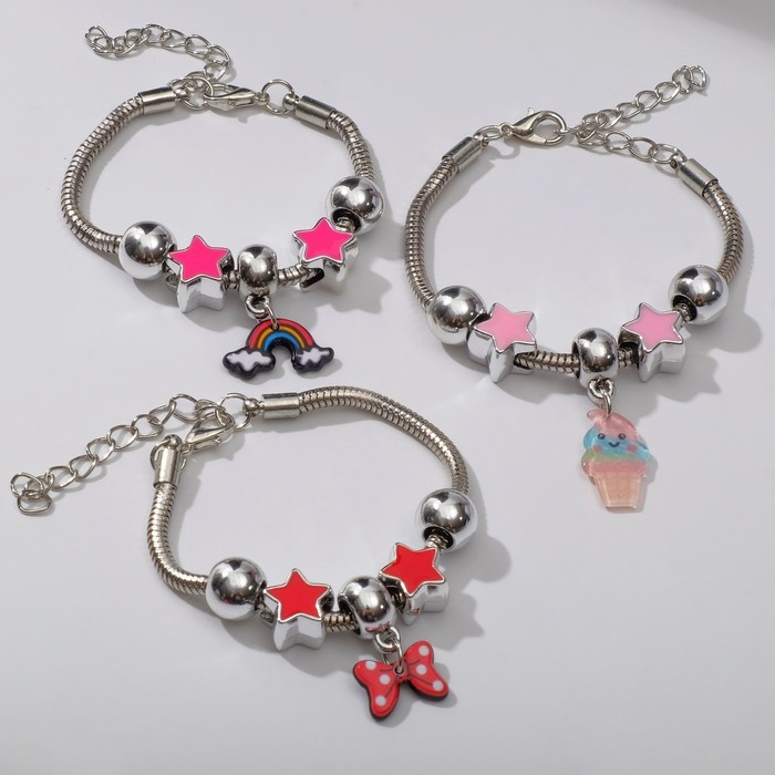 Браслет детский «Выбражулька» звёздочки, подвеска МИКС, цветной в серебре
