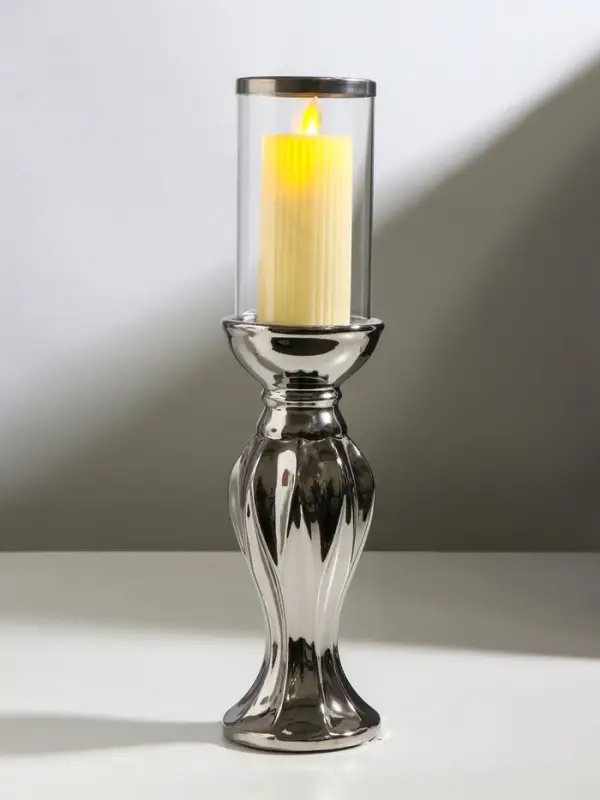 Подсвечник на 1 свечу &laquo;Версаль&raquo;, керамика, стекло, d=7.5 см, серебро, 9.5&times;9.5&times;38.5 см