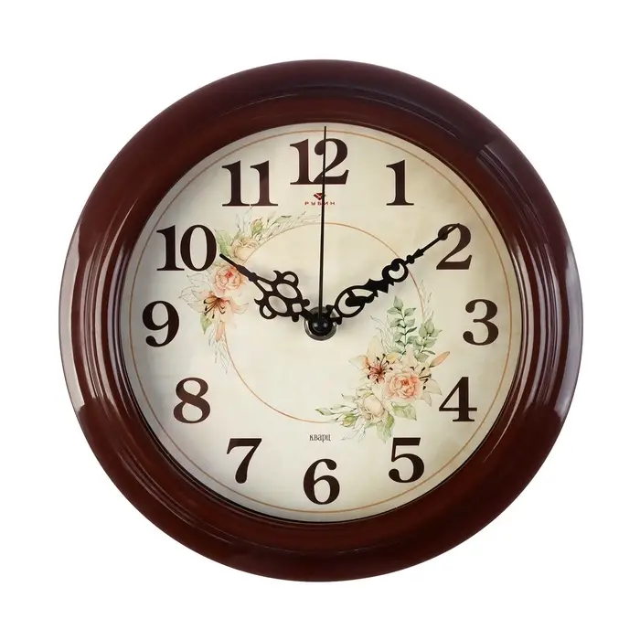 Часы настенные классические &laquo;Розы&raquo;, бесшумные, плавный ход, d=21 см, коричневые, от батарейки 1&times;АА